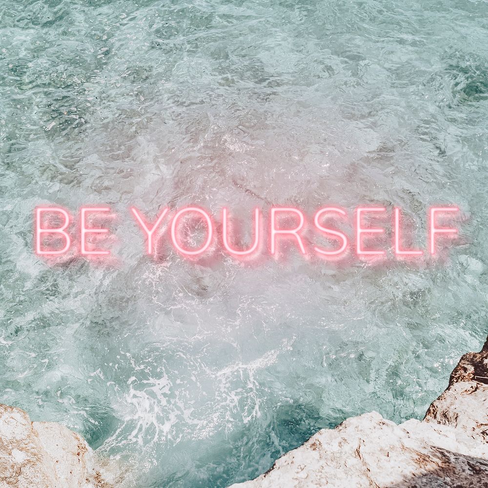 BE YOURSELF word pink neon typography
