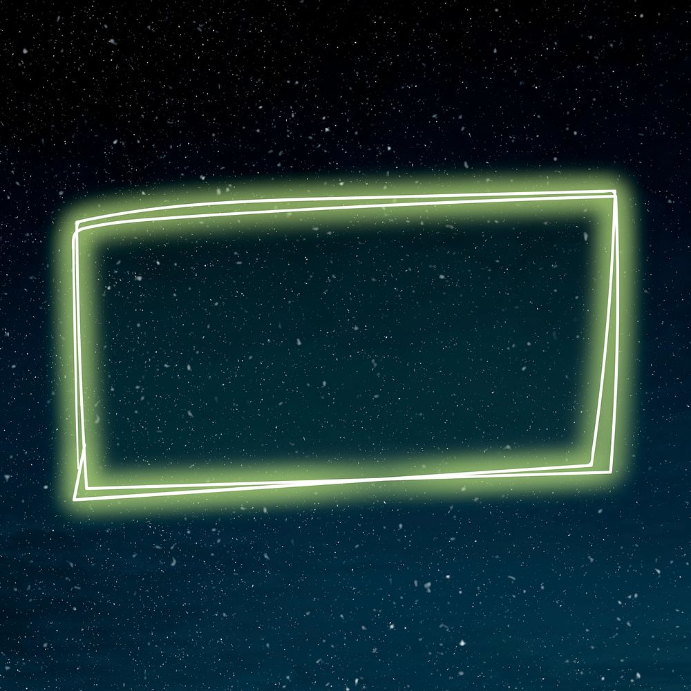 Glowing rectangle neon frame on starry background