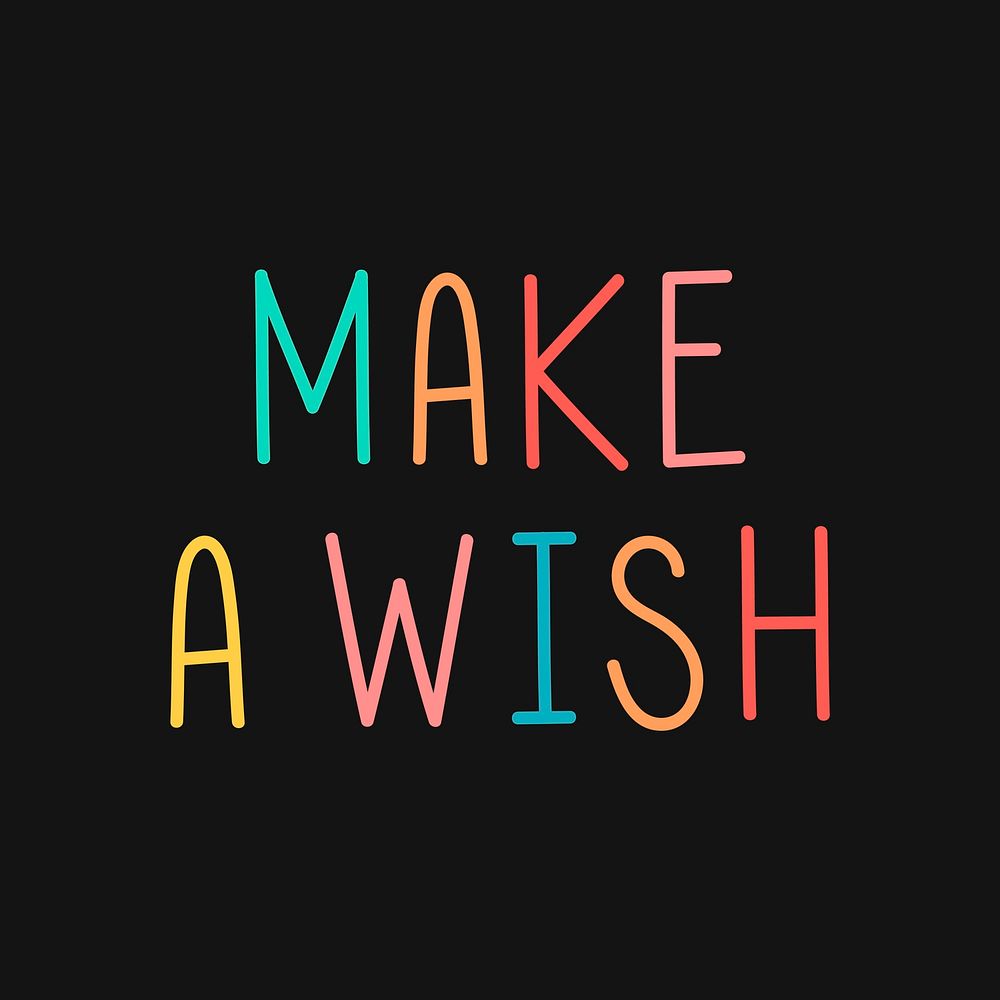 Colorful make a wish typography on a black background vector
