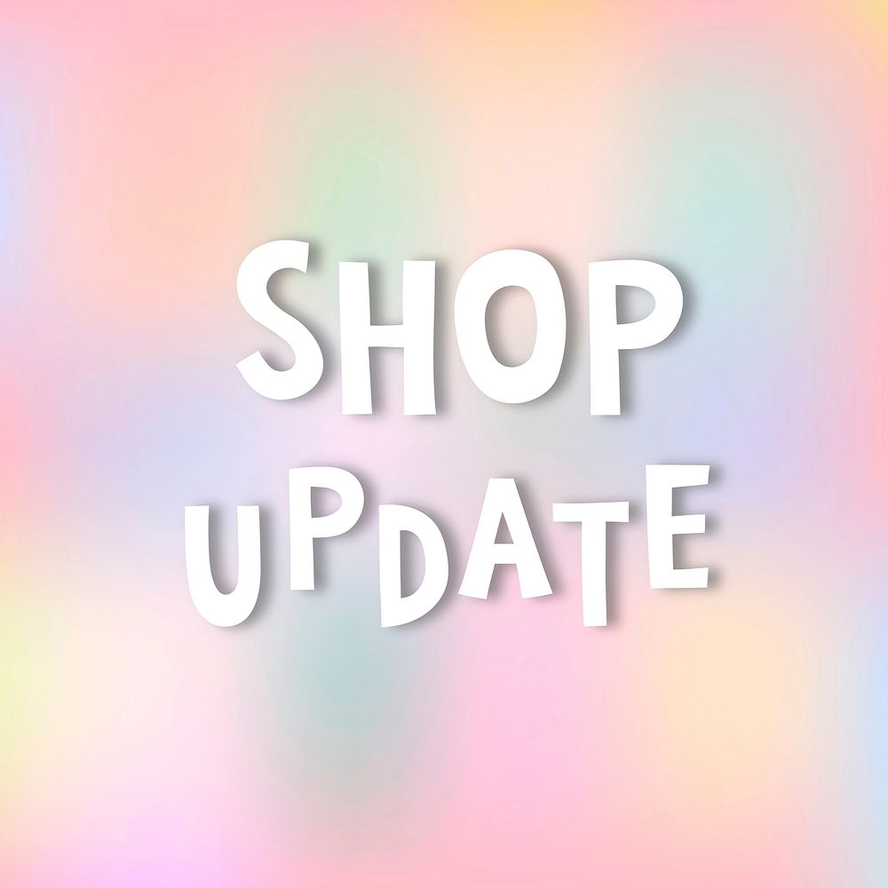 Shop update doodle typography on a pastel background vector