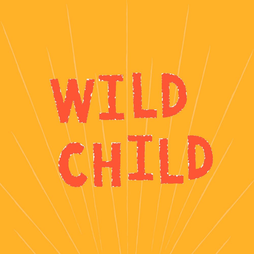 Red wild child doodle typography on a yellow background vector