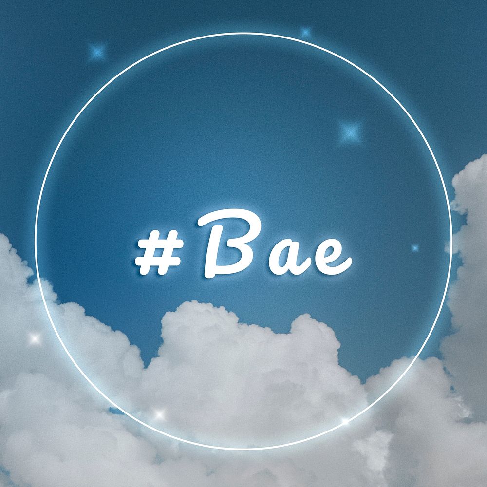 #Bae glowing white neon typography