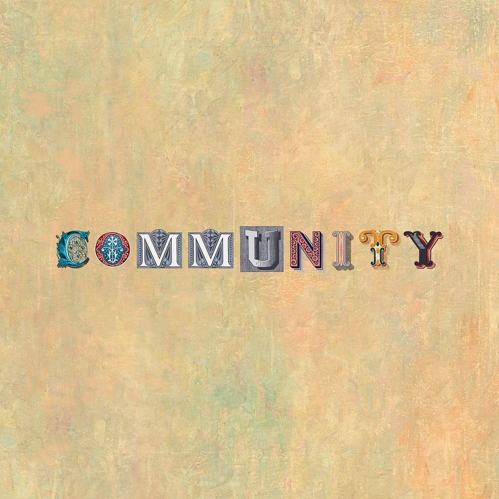 Community word western font typography