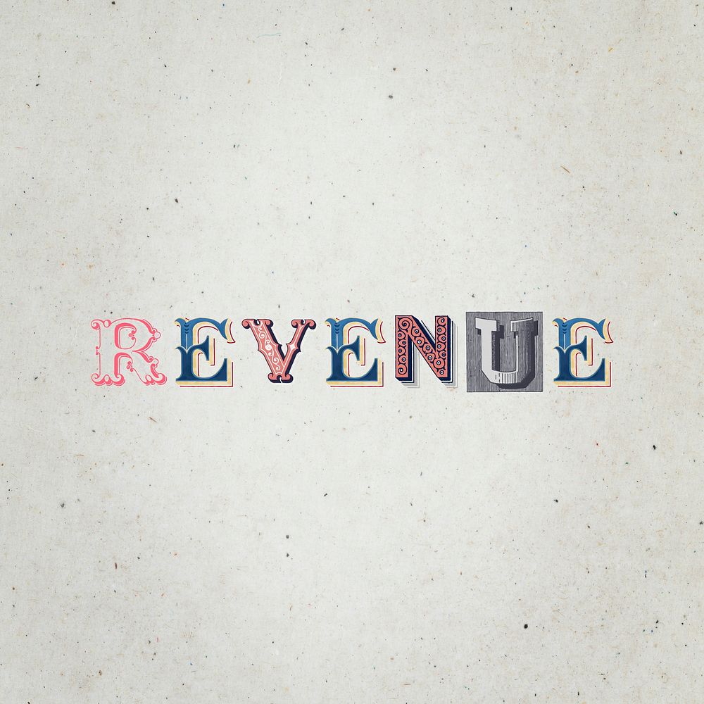 Revenue word victorian style  typography font 