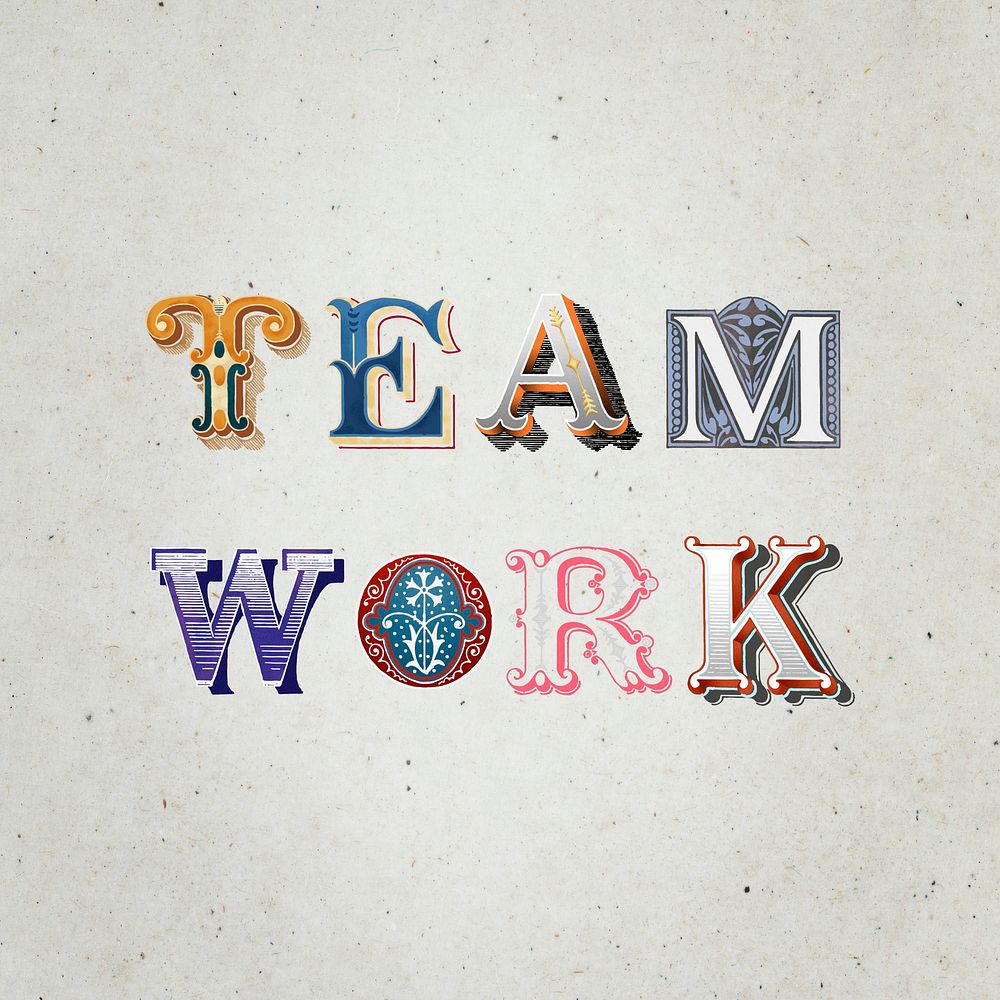 Teamwork word victorian style  typography font 
