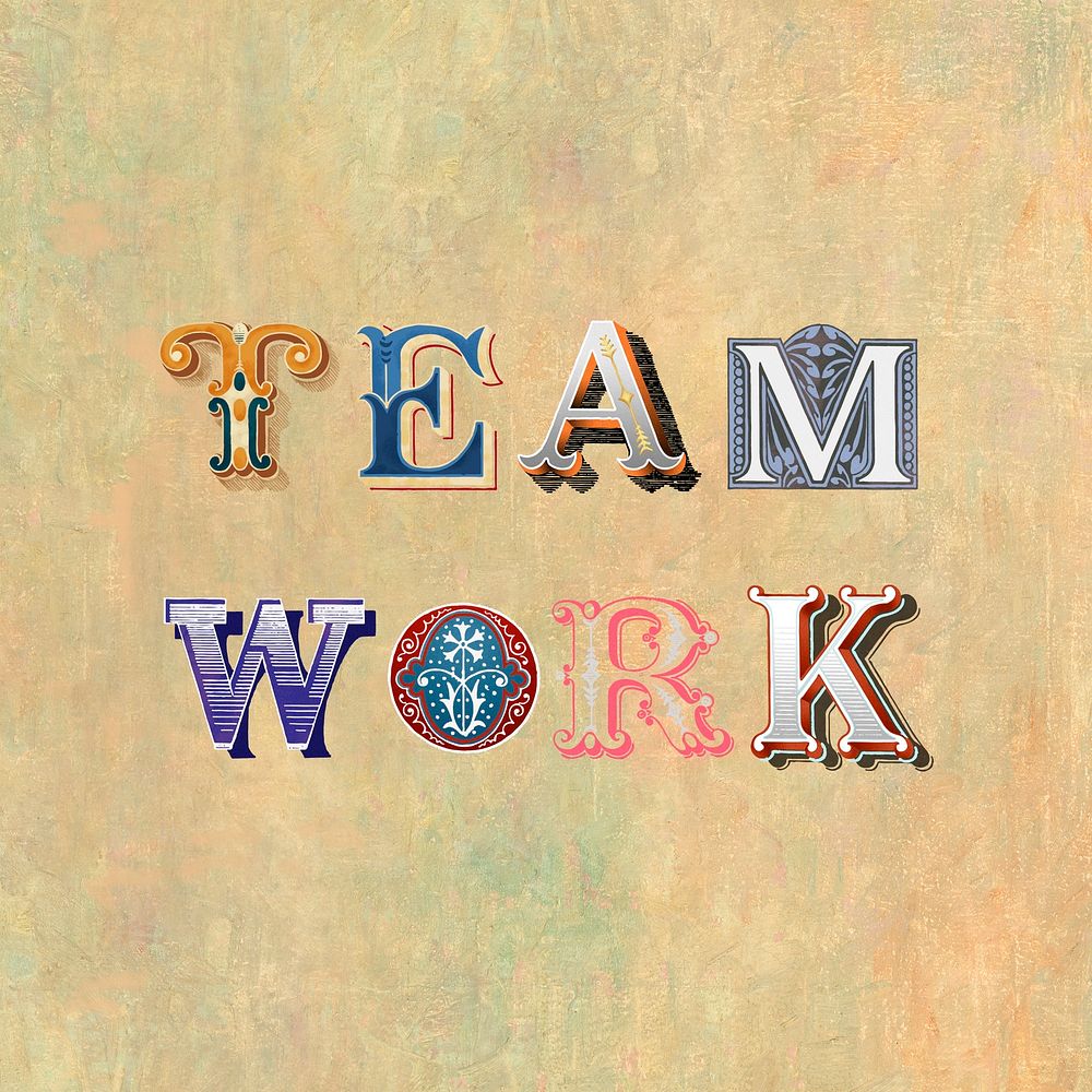 Teamwork word western font typography