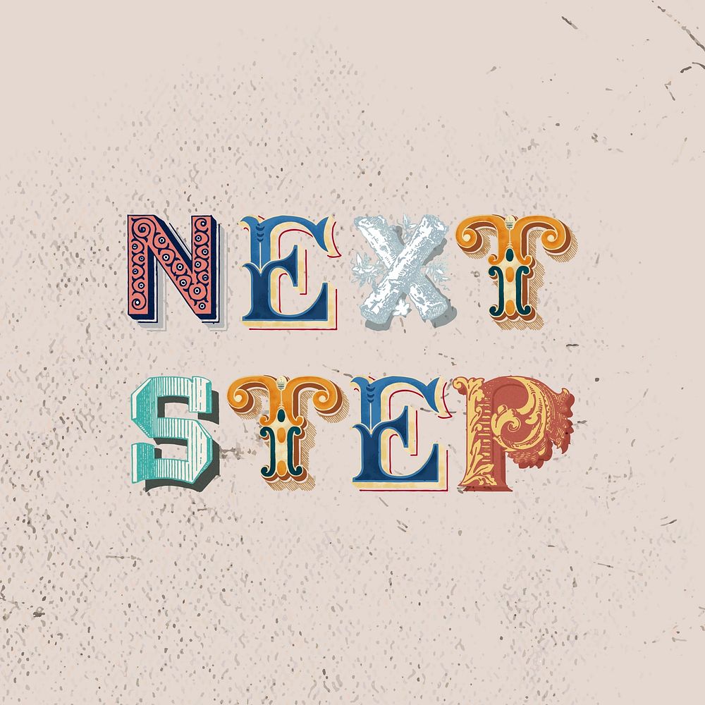 Next Step word western font typography