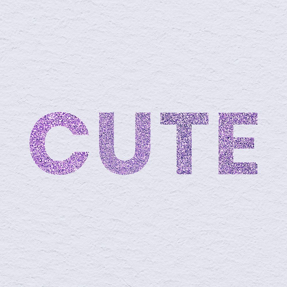 Cute purple glittery trendy word typography with texture background