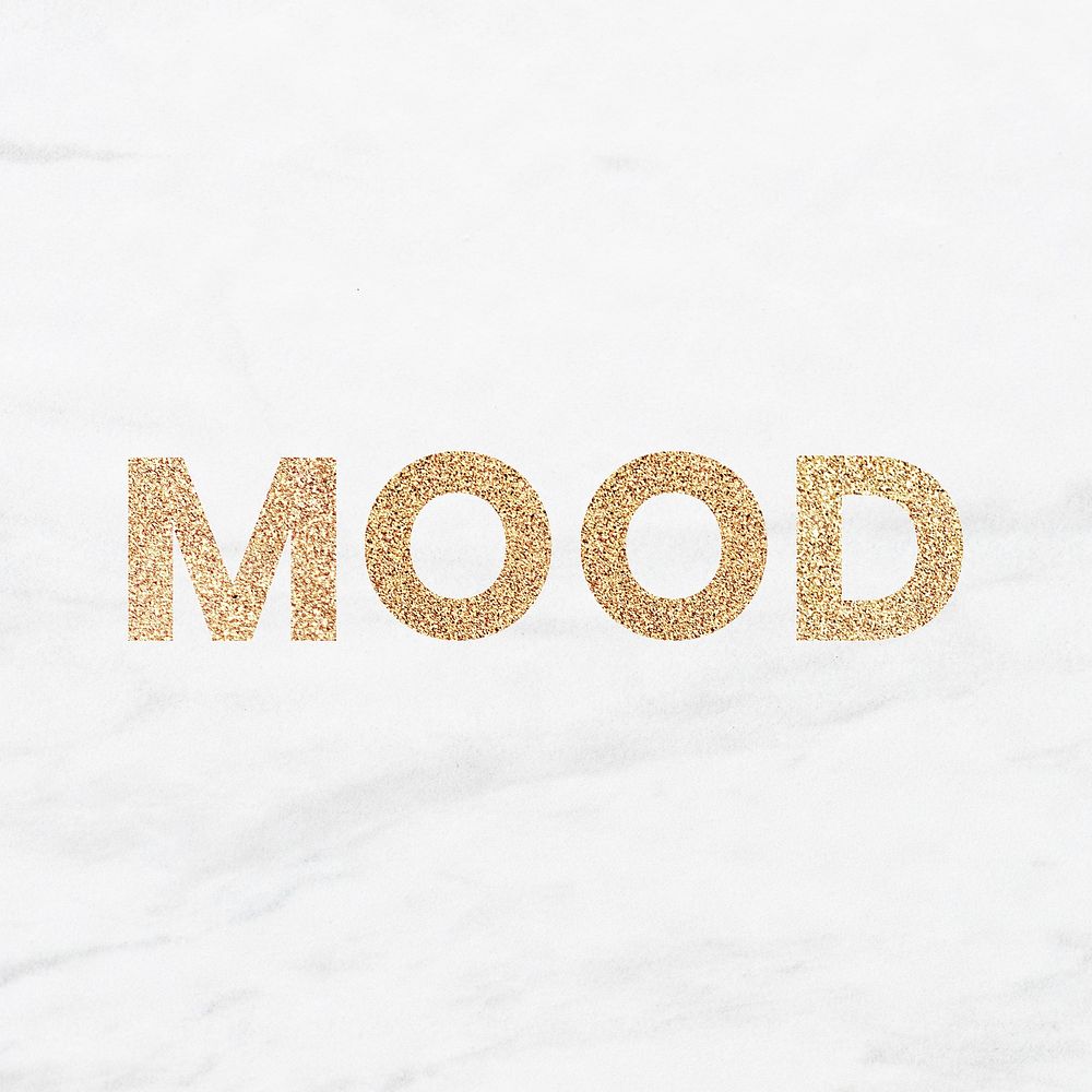 Glittery mood typography on a white marble background