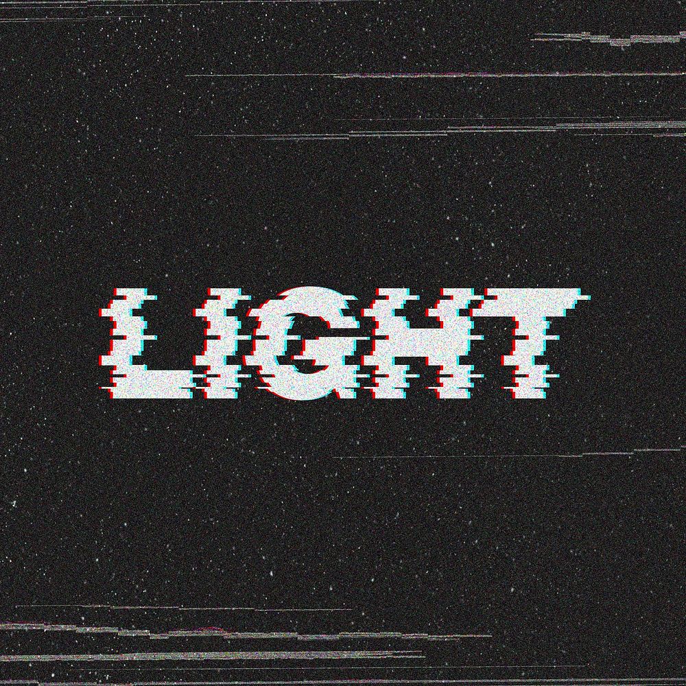 Light glitch effect typography on black background
