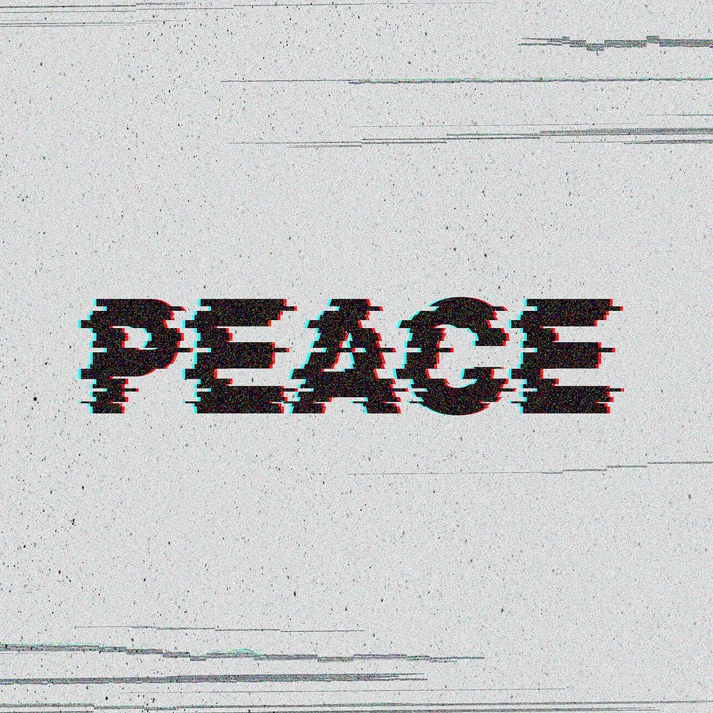 Peace glitch effect typography on gray background