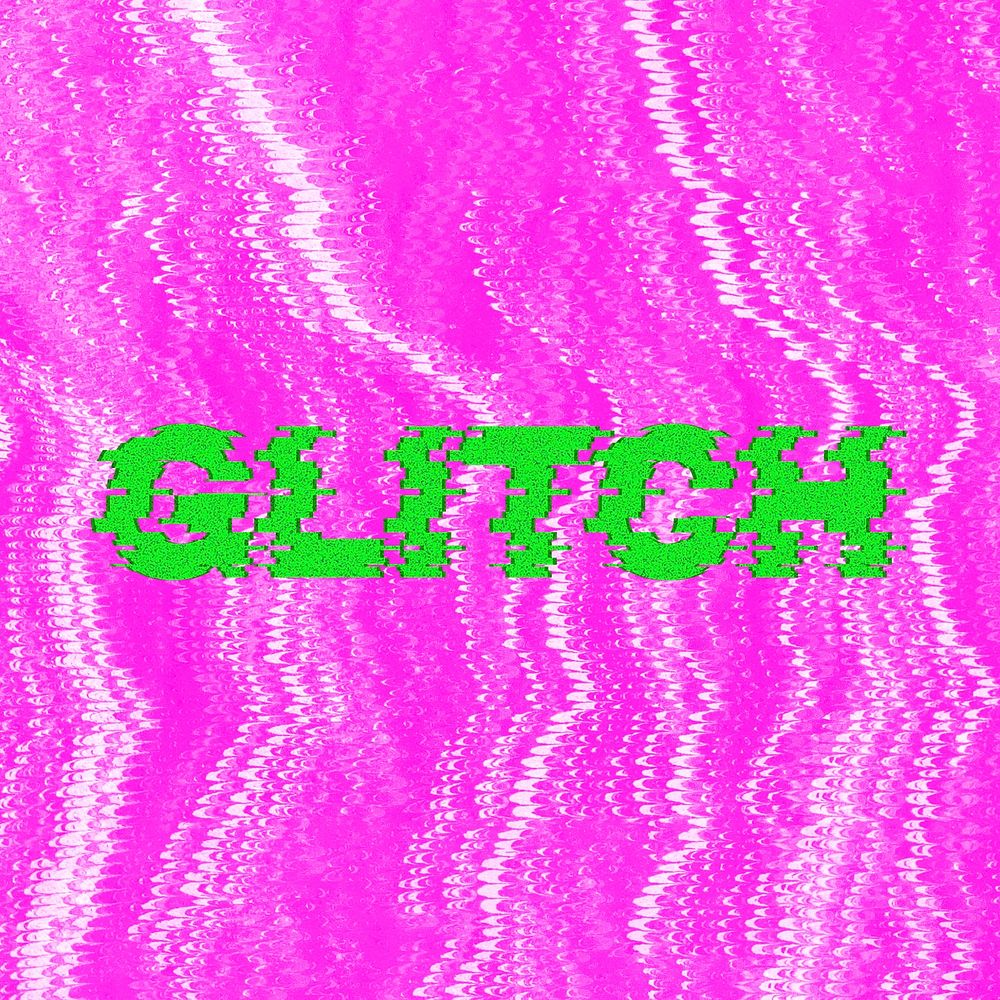 Glitch blurred effect typography on a shocking pink background