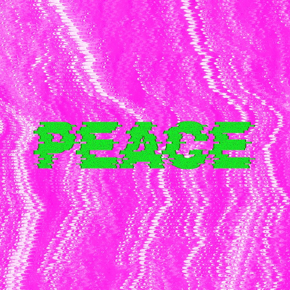 Peace glitch effect typography on pink background