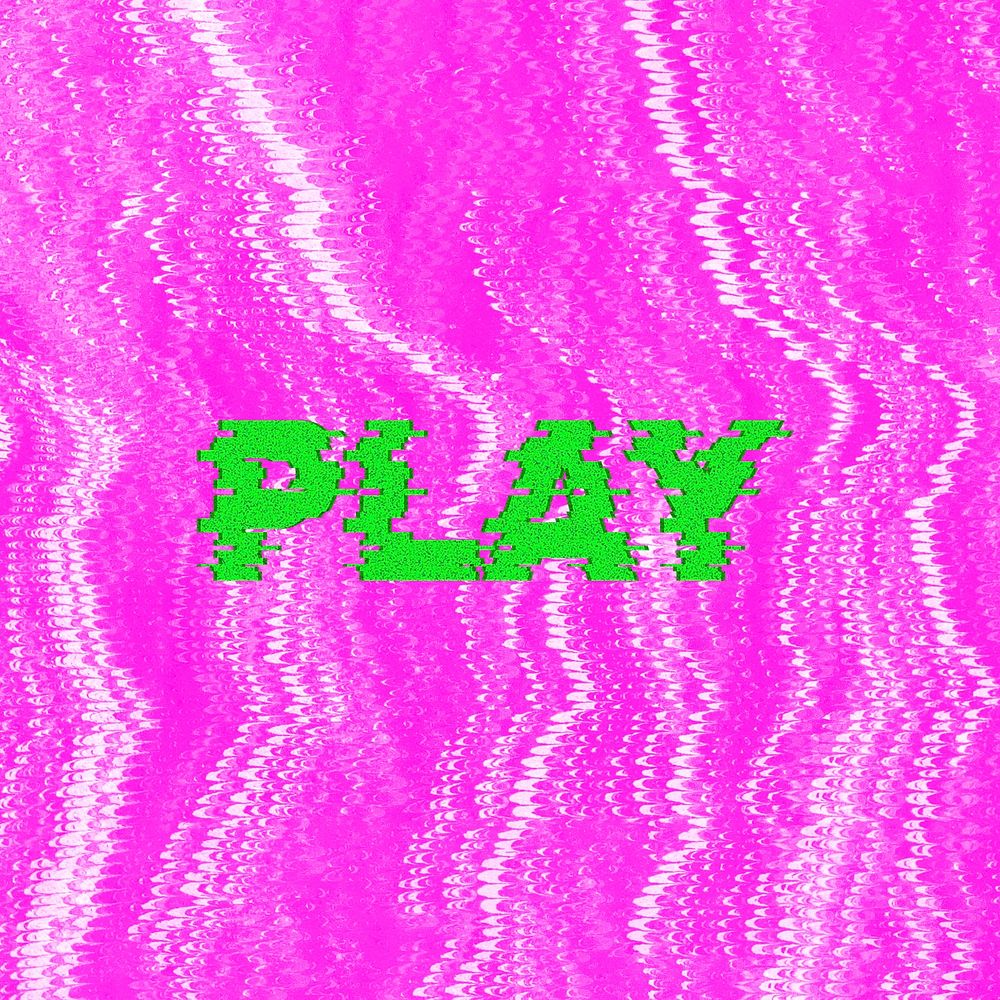 Play glitch effect typography on pink background