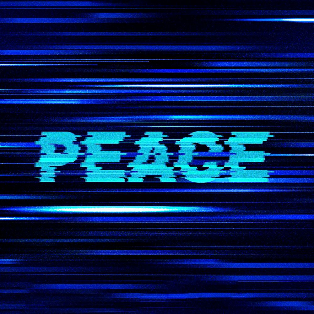 Peace glitch effect typography on blue background