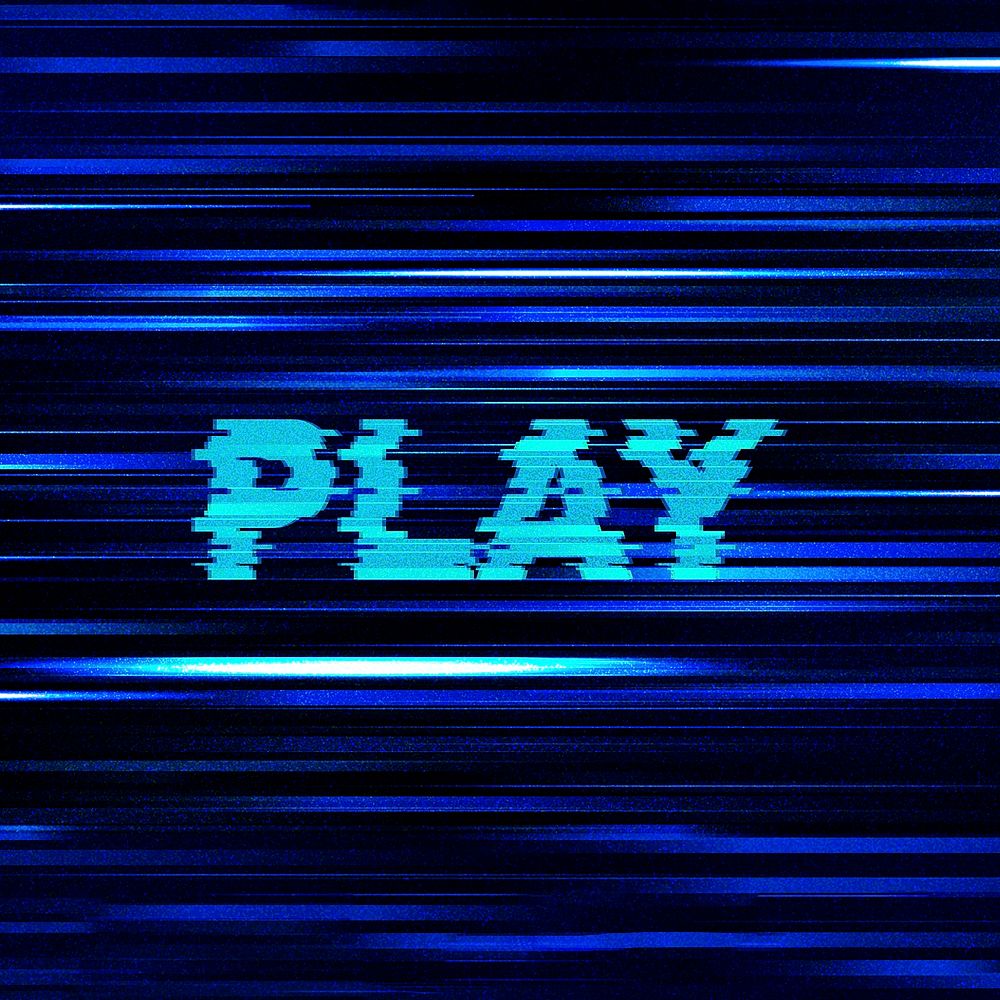Play glitch effect typography on blue background