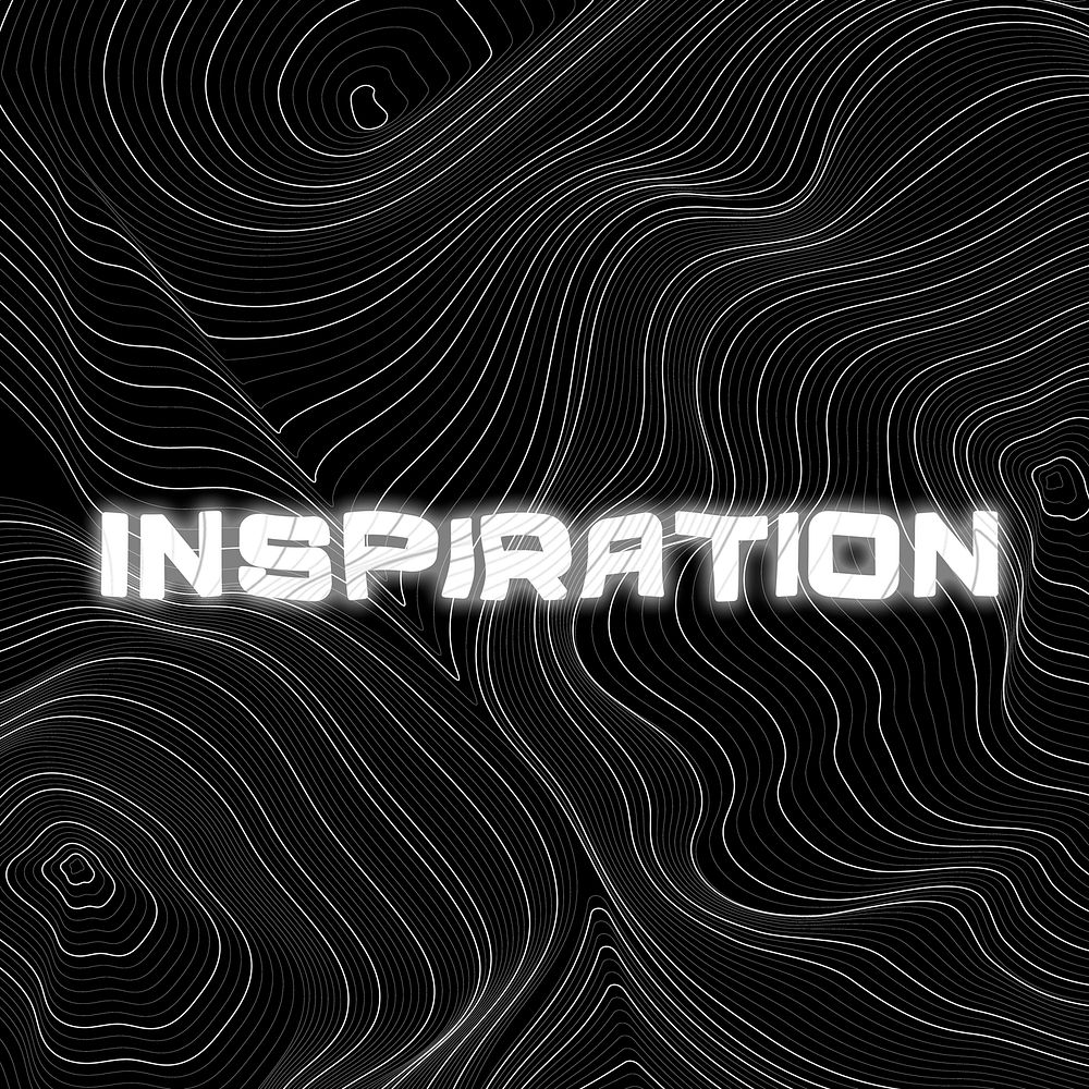 White neon inspiration word topographic typography on a black background