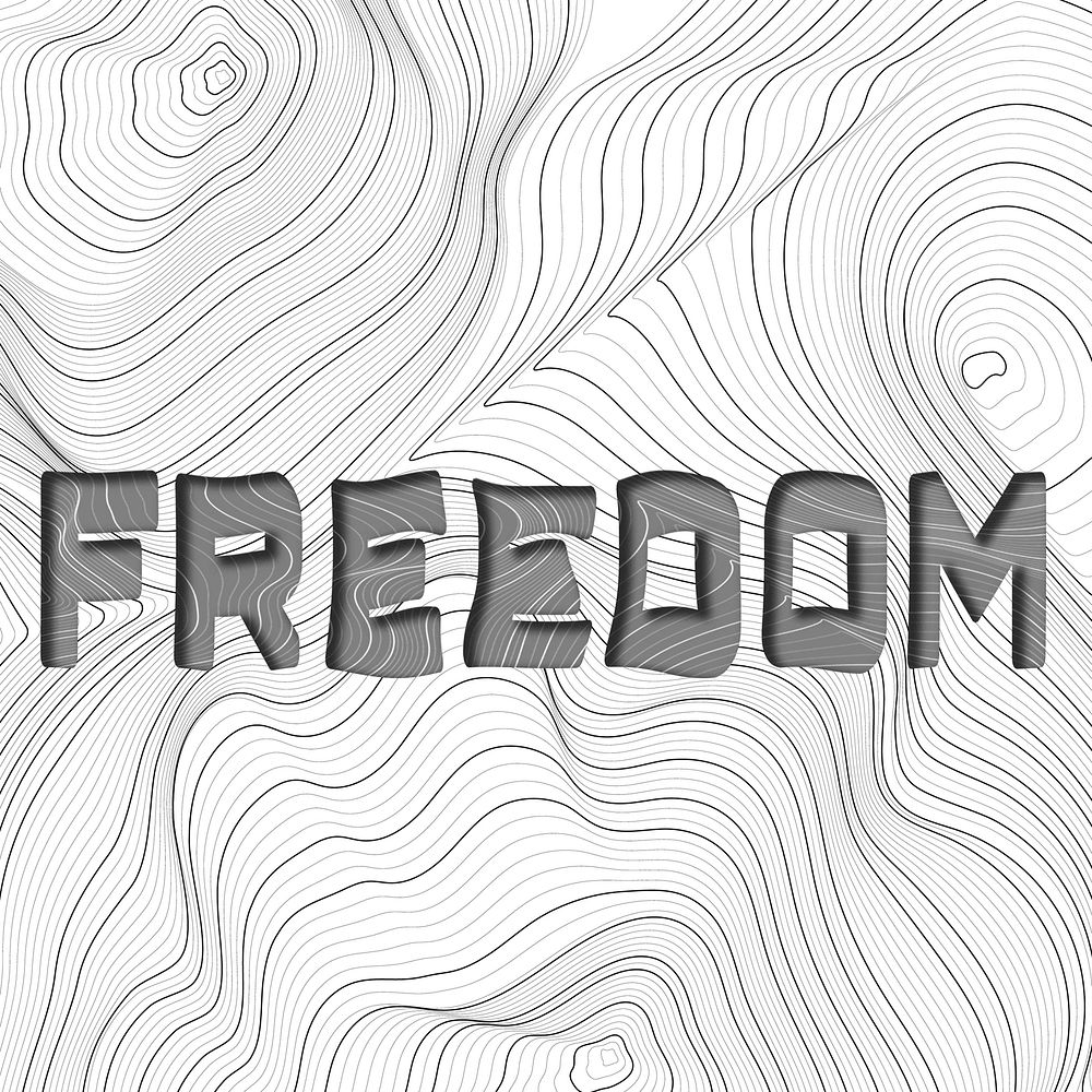 Freedom word typography on a white topographic background