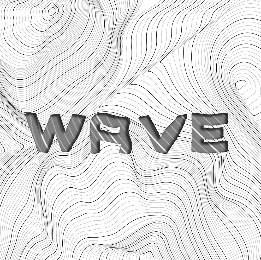 Dark gray wave word typography on a white topographic background