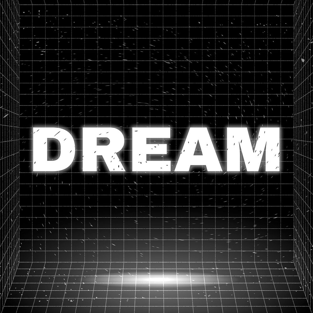 Word DREAM glowing typography design on black