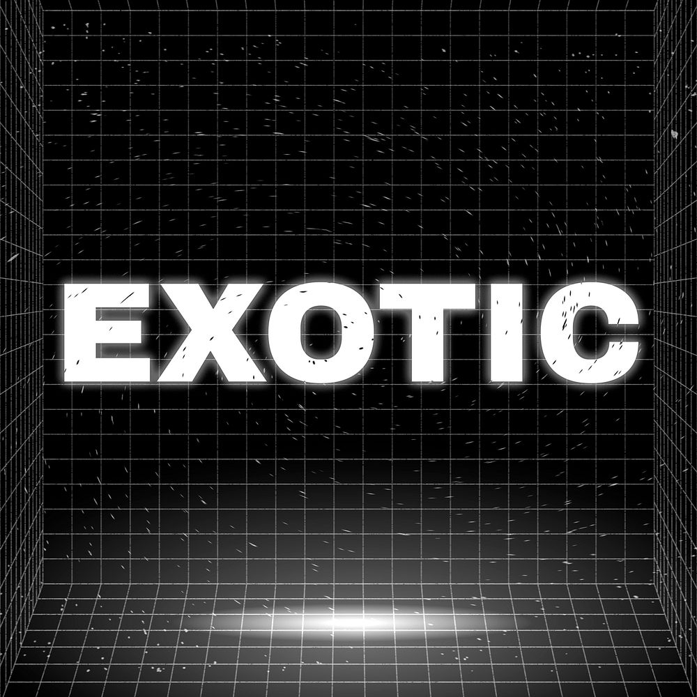Word EXOTIC glowing typography design on black
