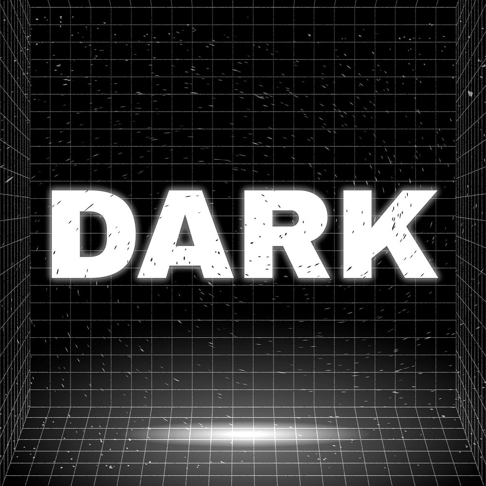 Word DARK glowing typography design on black