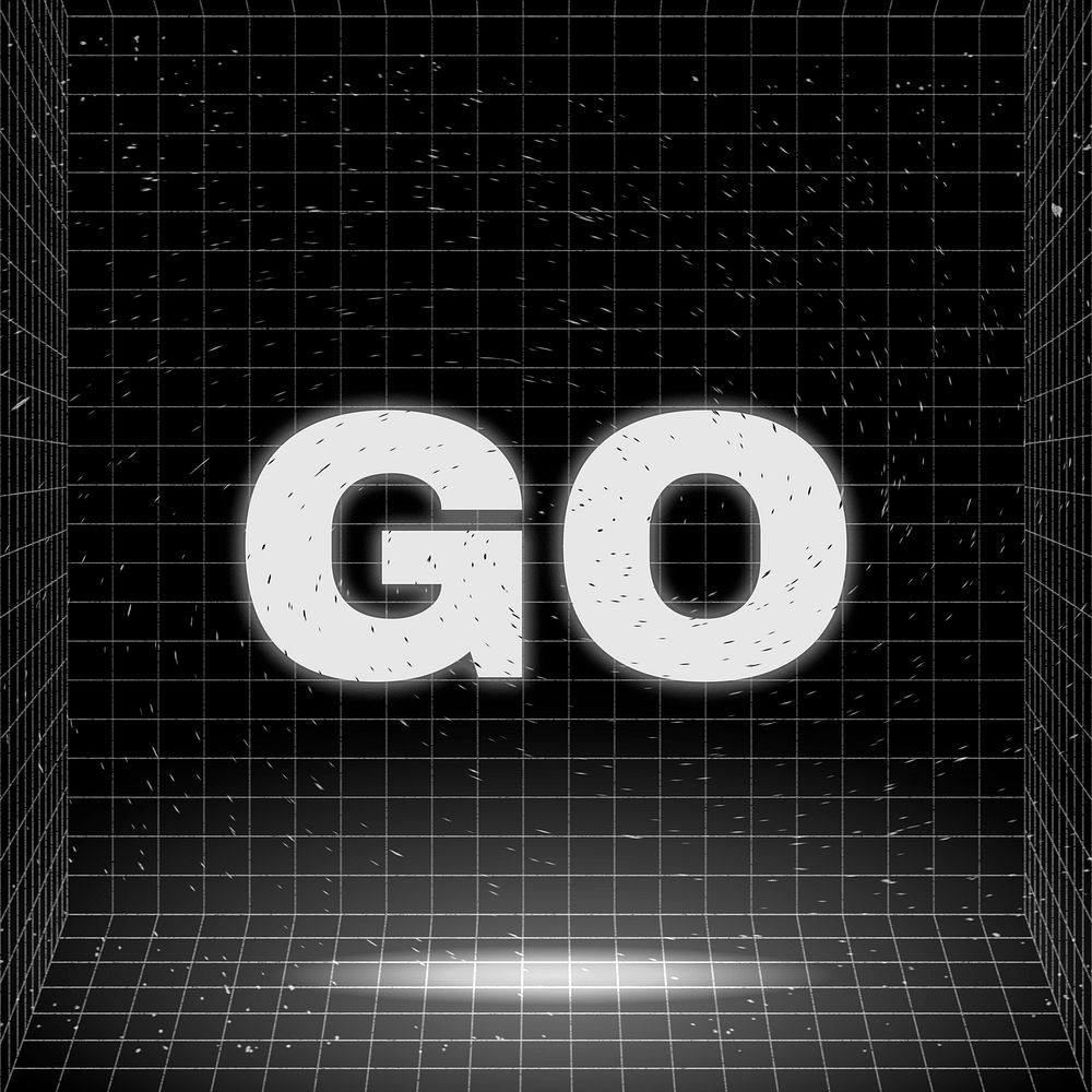 Word GO glowing typography design on black