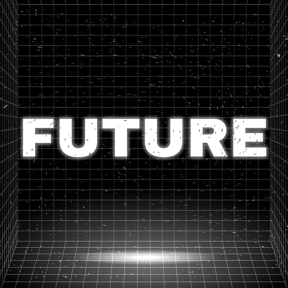 Word FUTURE glowing typography design on black