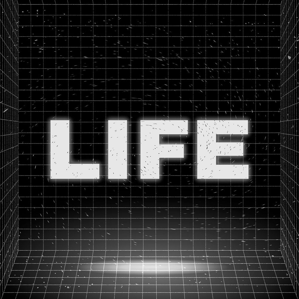 Word LIFE glowing typography design on black
