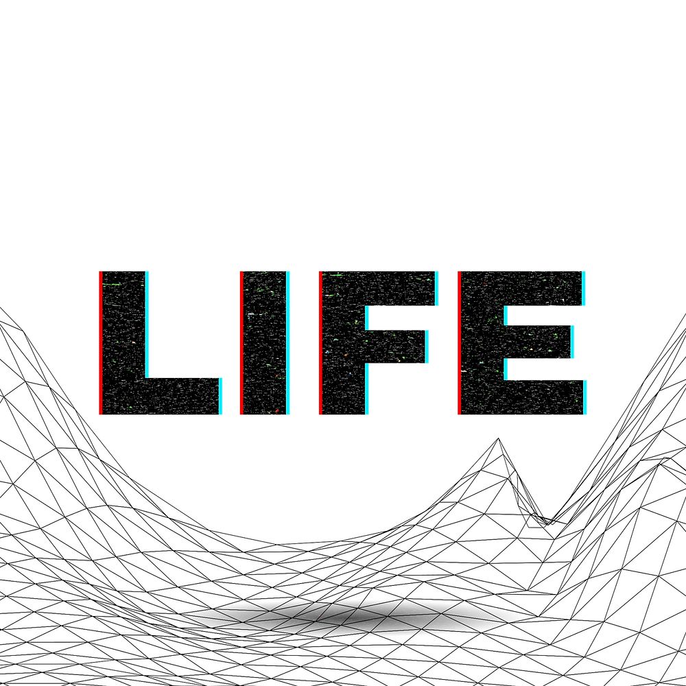 Word LIFE typography wavy background