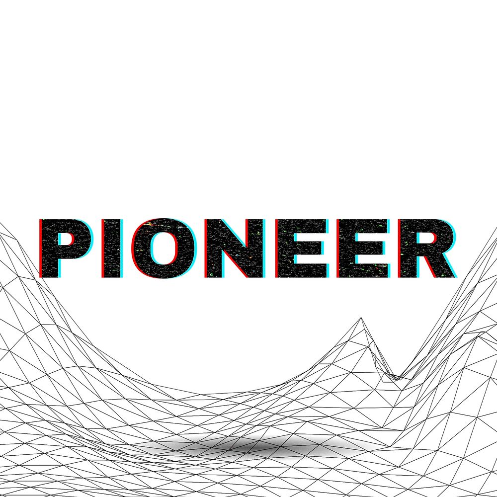 Word PIONEER typography wavy background
