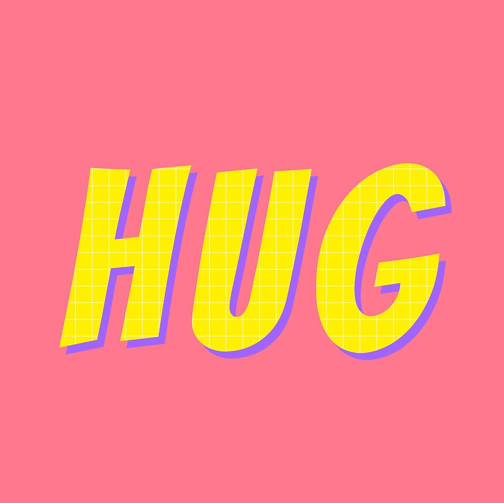 3D hug cartoon lettering vector