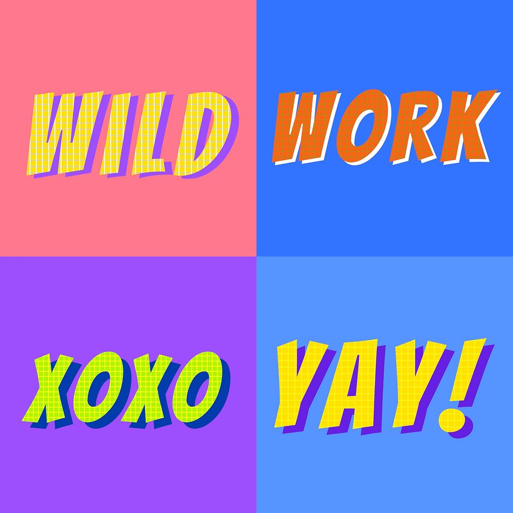 Word collection funky color vector social media post