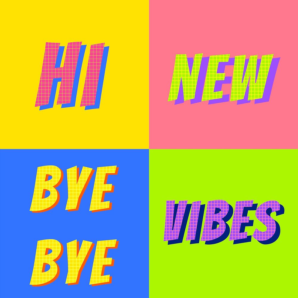 Text set colorful funky vector