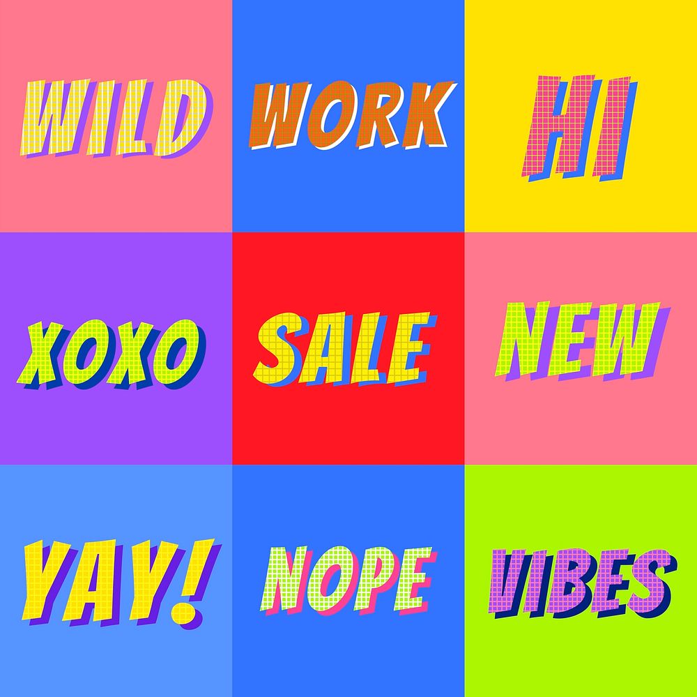 Text set colorful funky vector social media post