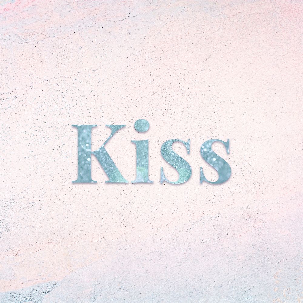 Glittery kiss light blue font on a pastel background