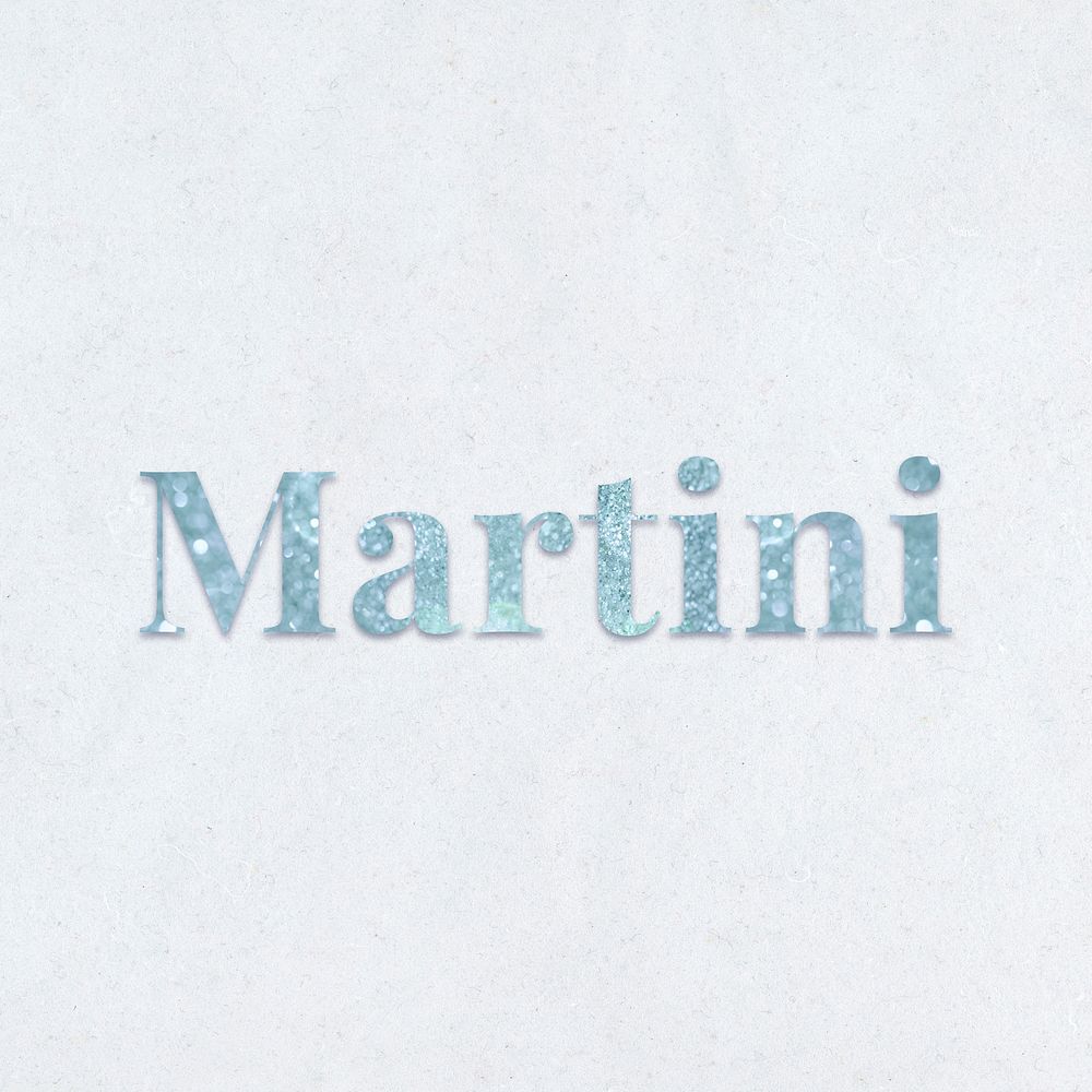 Martini light blue glitter font on a blue background