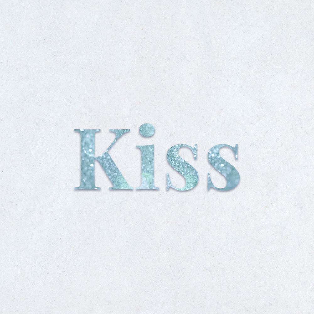 Kiss light blue glitter font on a blue background