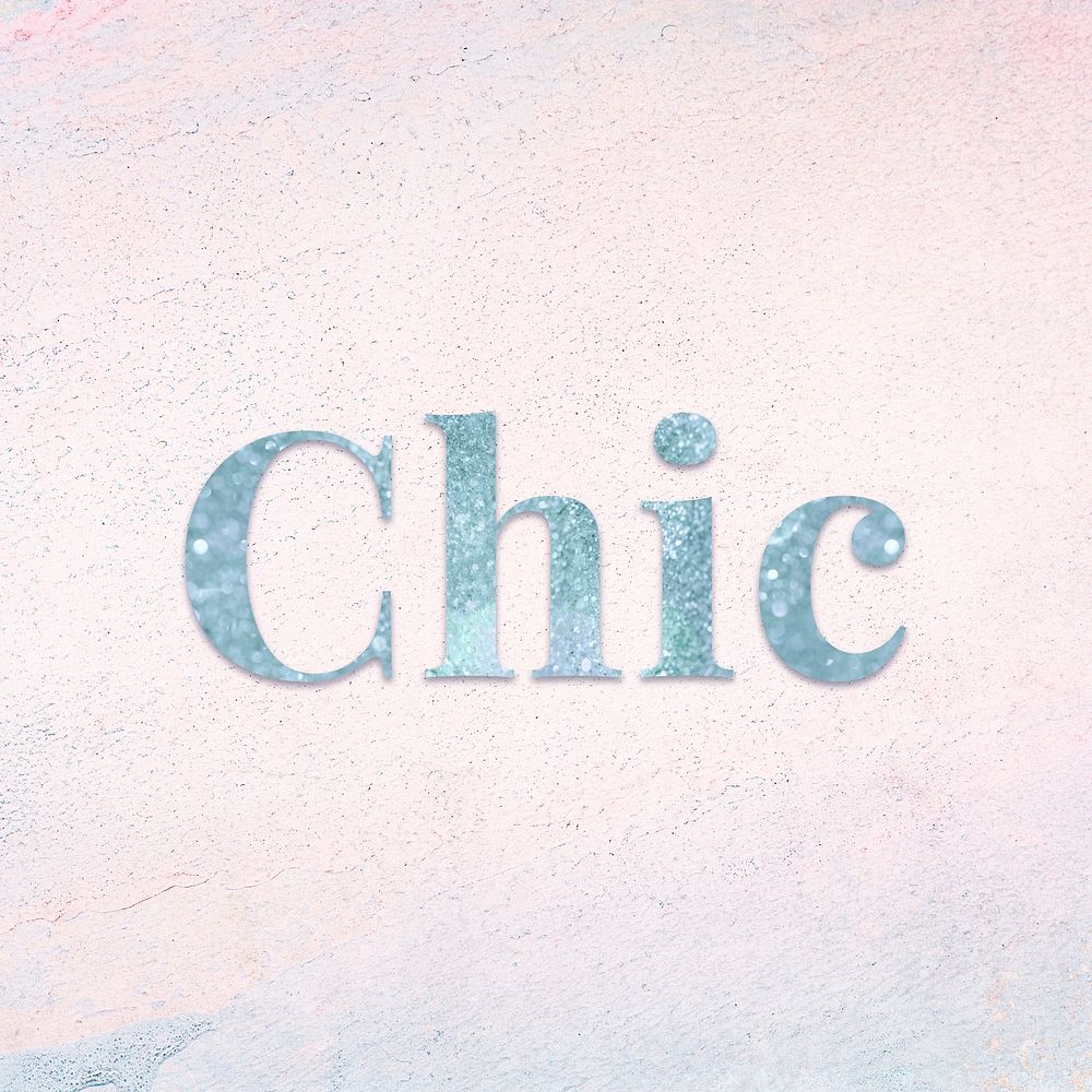 Glittery chic light blue font on a pastel background