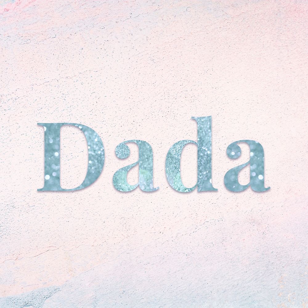Glittery dada light blue font on a pastel background