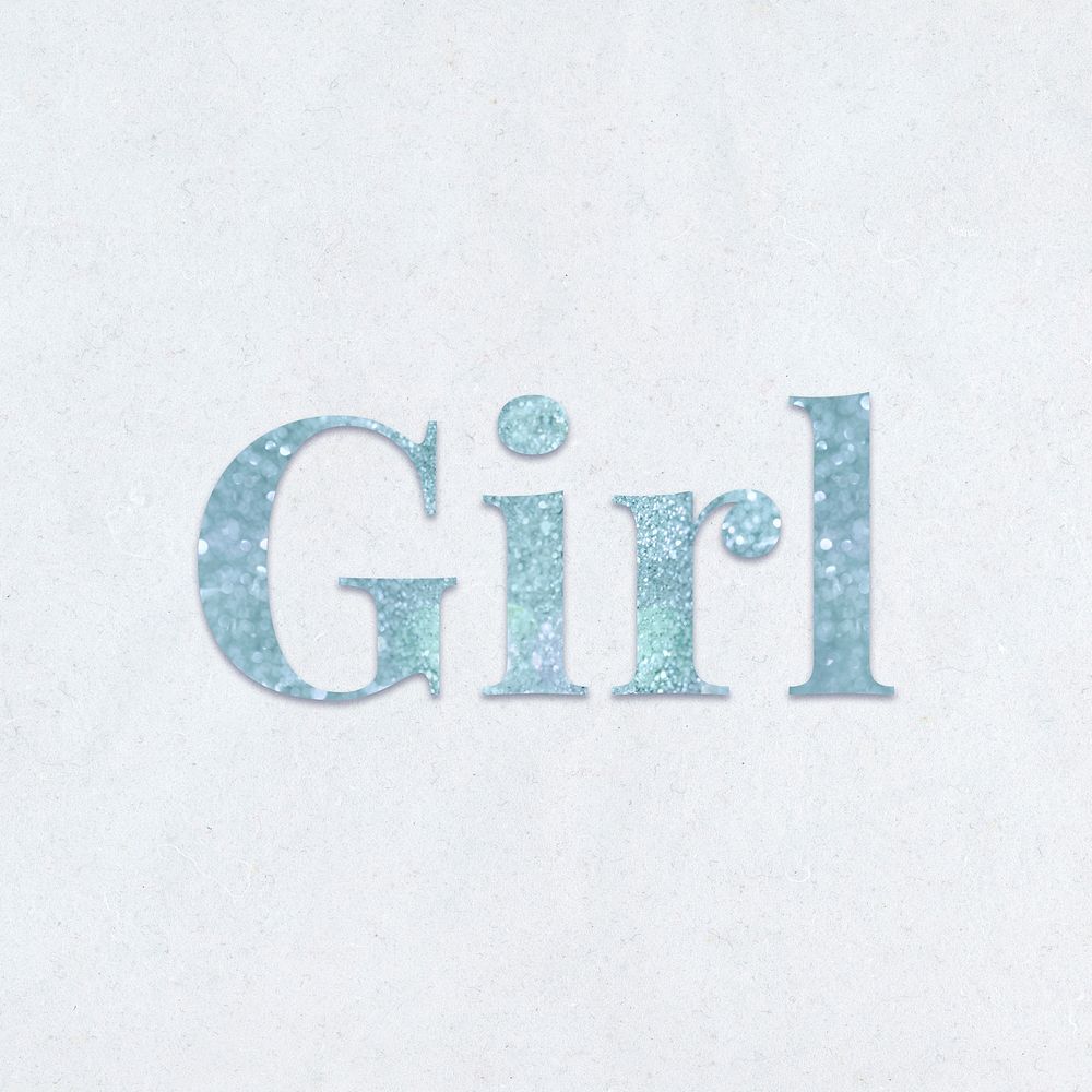 Glittery girl light blue font on a blue background