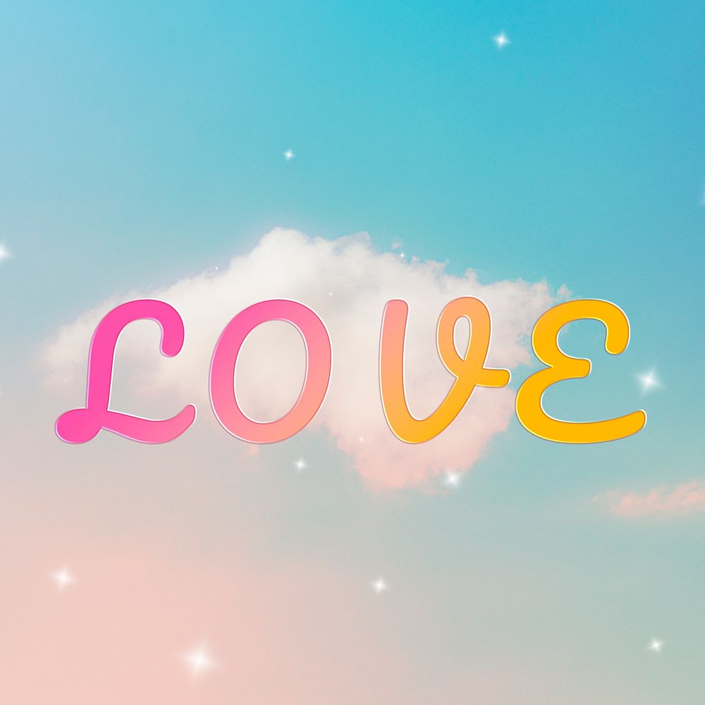 Love romantic word doodle font typography