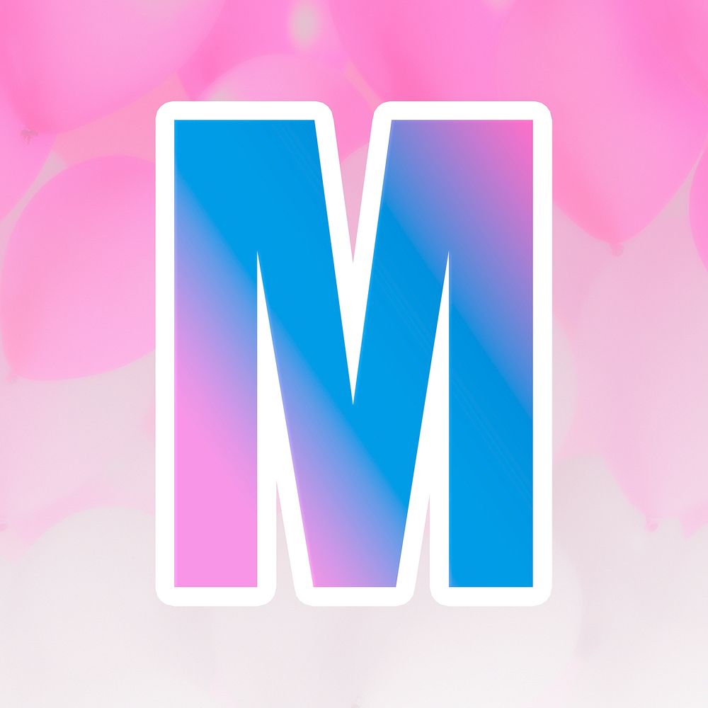 Psd font m colorful typography blue pink gradient pattern