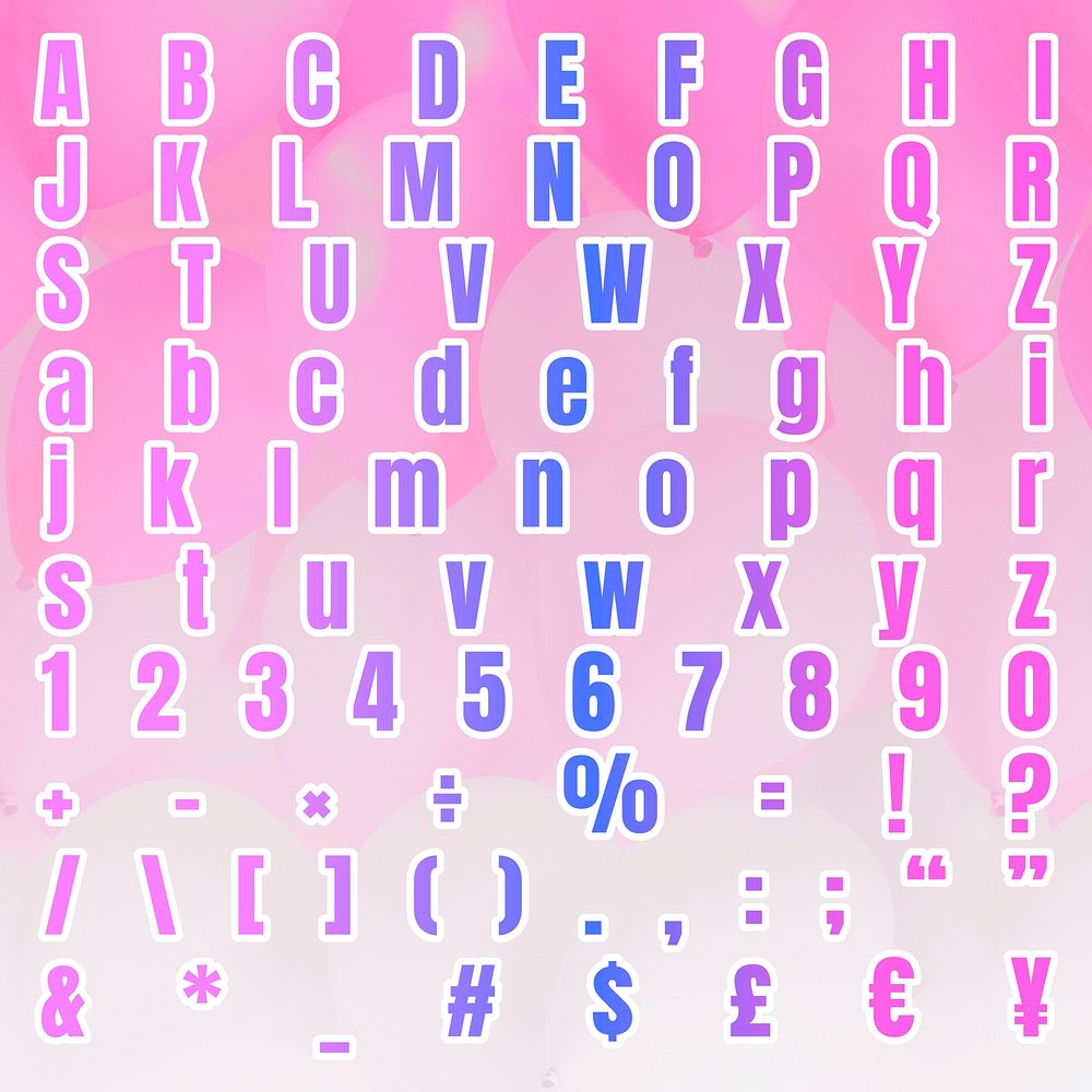 Gradient alphabet vector number symbol set