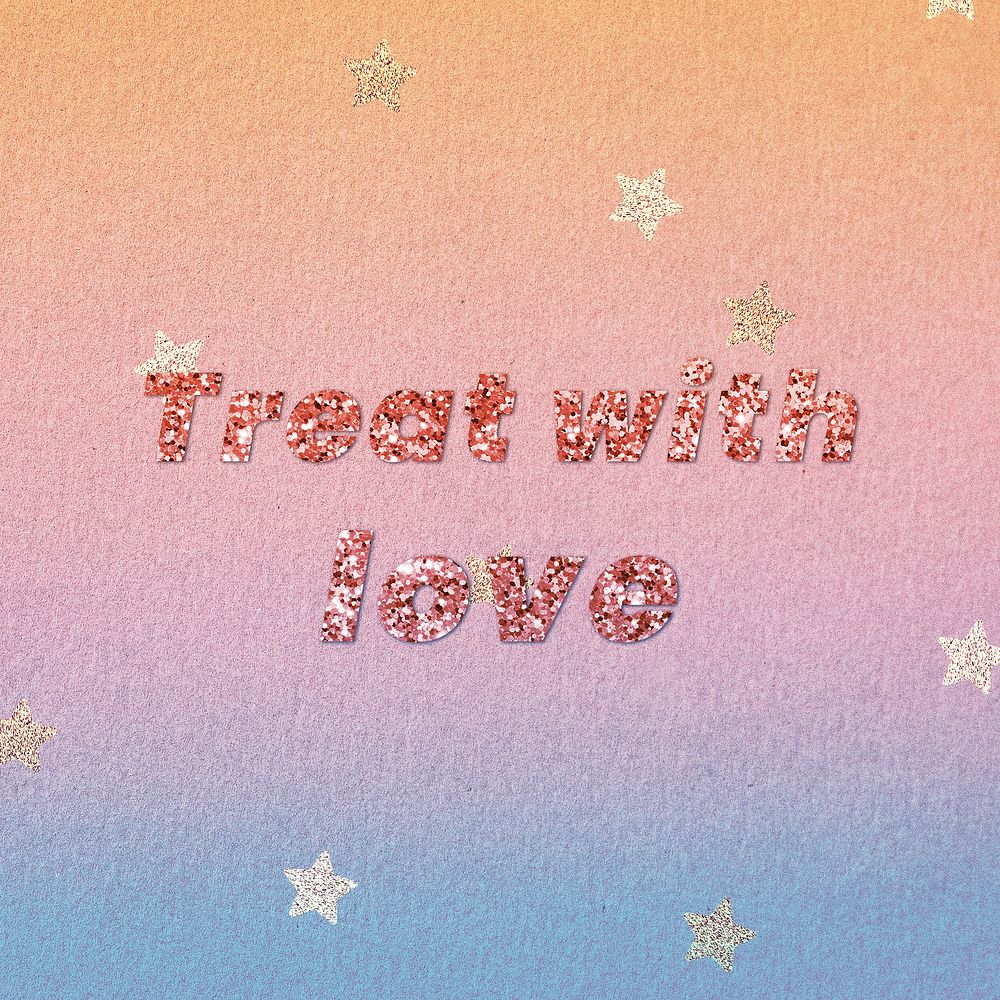 Glittery treat with love word typography font