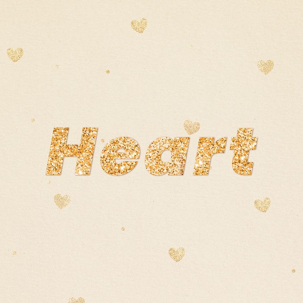Glittery heart word typography font