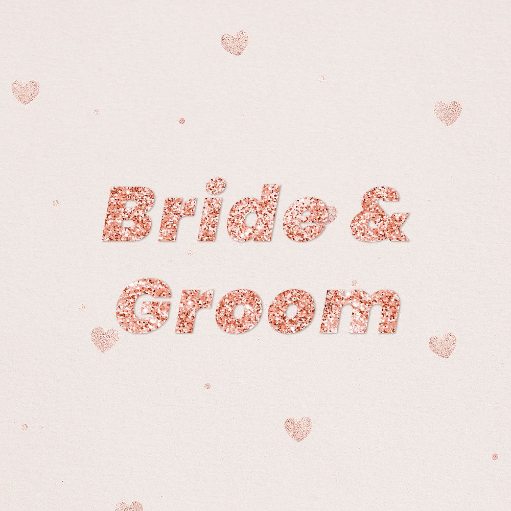 Bride & groom typography on heart patterned background