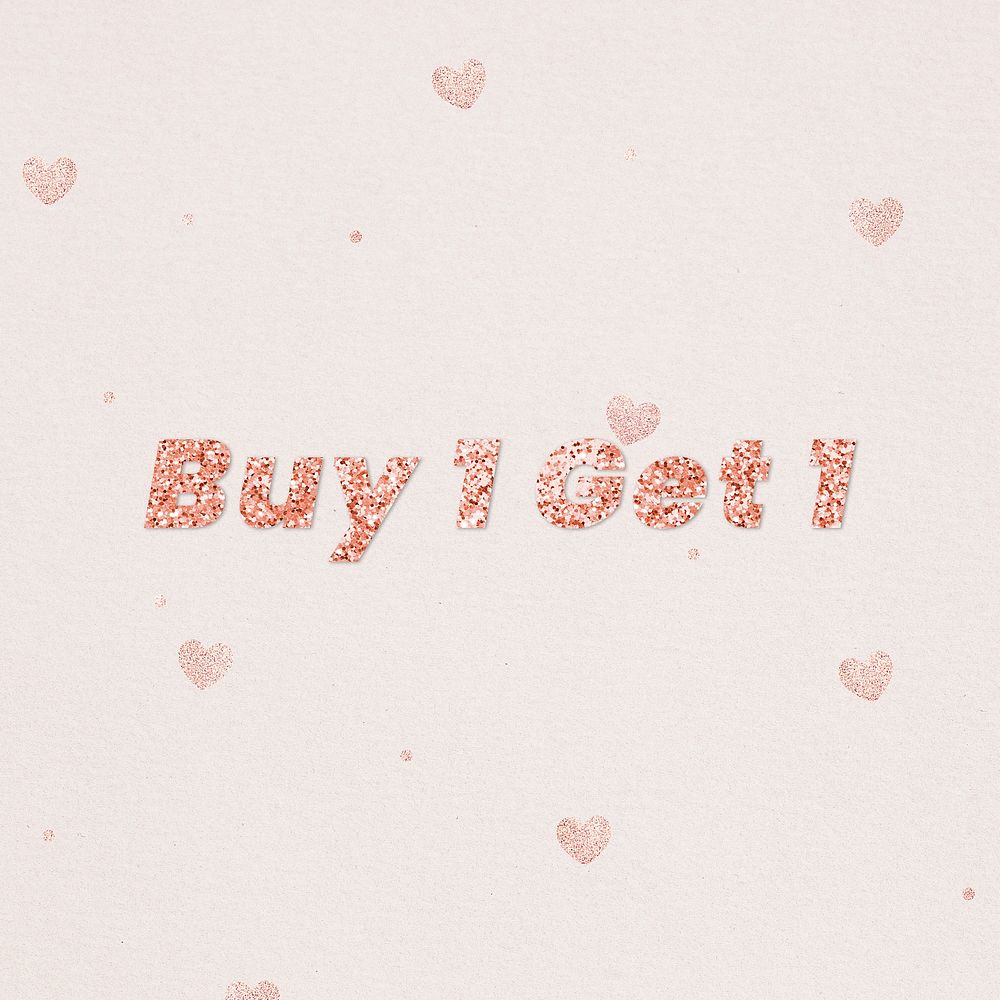 Buy 1 get 1 typography on heart patterned background