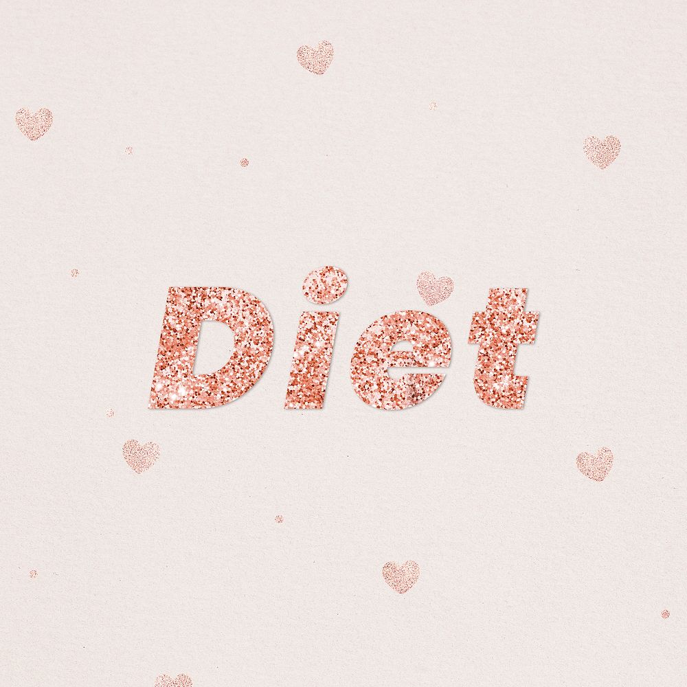 Glittery diet typography on heart patterned background