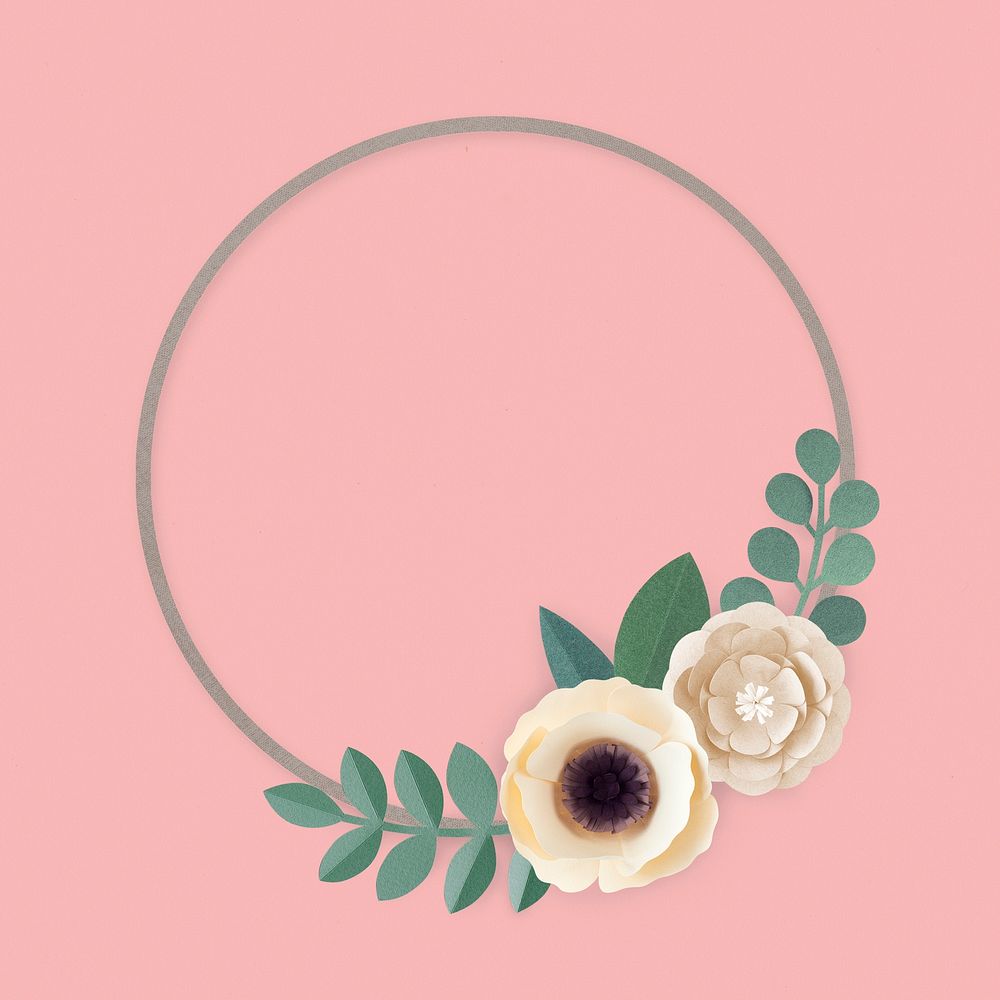 Paper craft floral round frame psd design